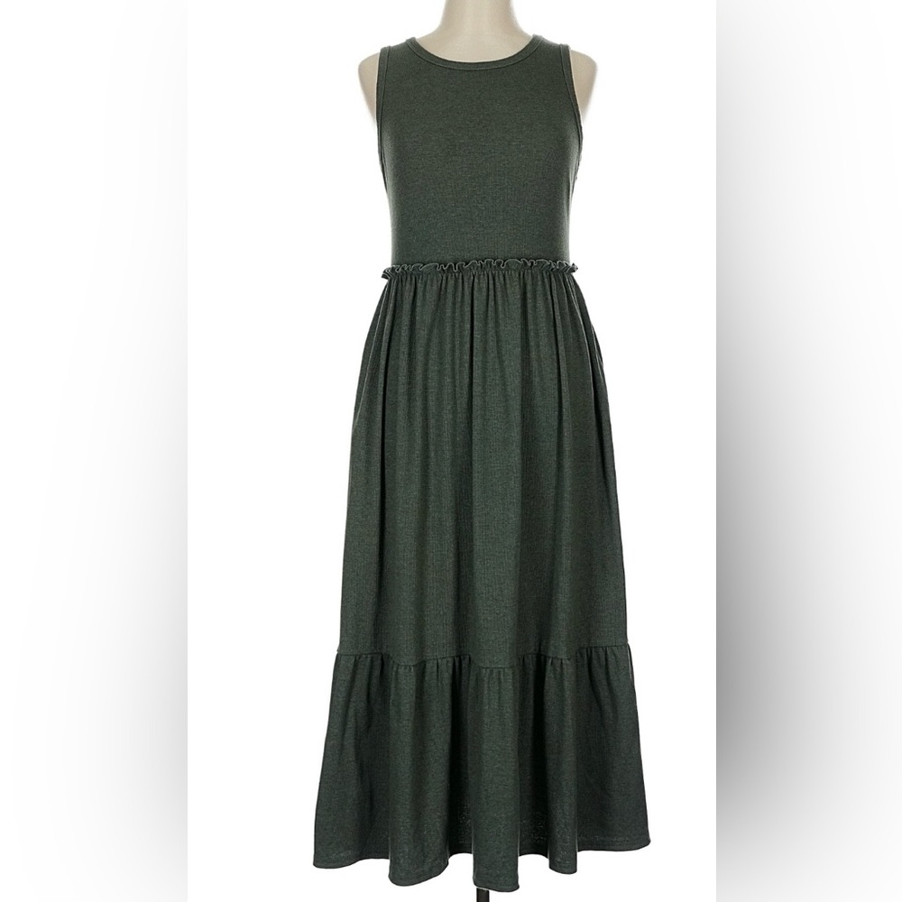 Elegant Dark Green Maxi Dress Cotton Blend